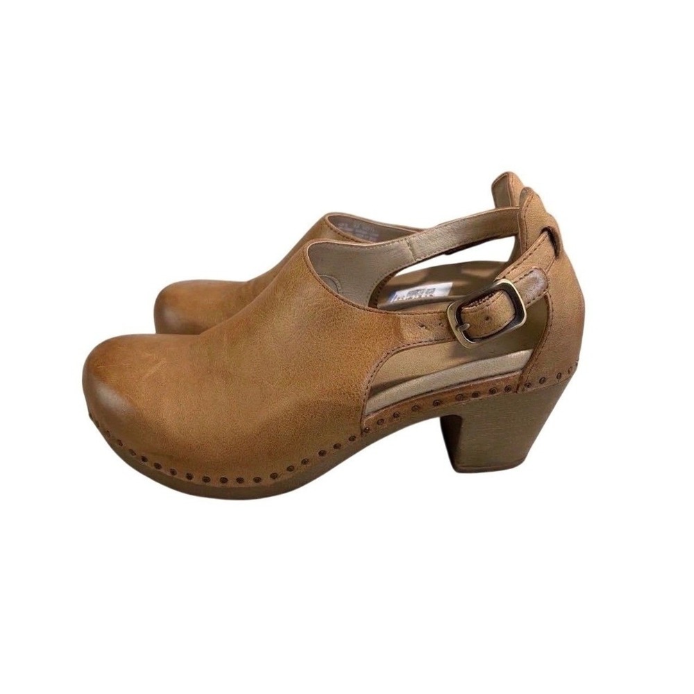 DANSKO Sassy Leather Clogs EU 39/ US 8 Tan Block Heel Ankle Strap Slingback Boho
